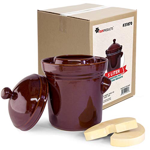 TSM Products Polish Fermenting Crock with Stone Weights, 5 L, Burnt Sienna