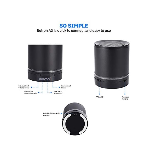 Betron A3 Mini Portable Bluetooth Speaker 10m Wireless Range Lightweight Compatible with iPhone iPad Mp3 Players - Image 7