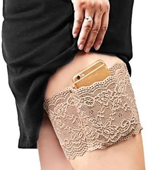 Mttheaw Fashion Women Pocket Elastic Anti-Chafing Elastic Lace Thigh Band-flesh M 1PC