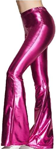 SEXYTOP Women Retro Wet Look Club Pants Stretchy Flared Pants Disco Party Bell Bottom Leggings Palazzo Wide Leg Trousers