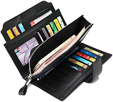 HAUTTON Mens Genuine Leather Long Clutch Checkbook Organizer Purse Wallet for Mens Bifold Wallet