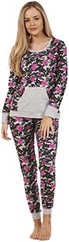 Ladies Long Sleeve Pockets Floral Print Cuffed Pyjama Set PJ's Nightwear
