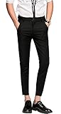 Plaid&Plain Men's Cropped Dress Pants Men's Slim Fit Dress Pants 7603Black 30