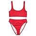 Dixperfect Two Pieces Bikini Sets Swimsuit Sports Style Low Scoop Crop Top High Waisted High Cut Cheeky Bottom (L, Red)