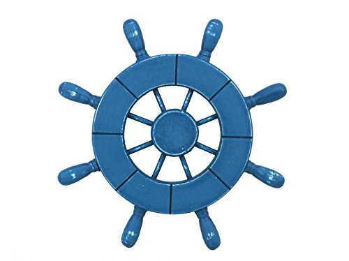 Rustic All Light Blue Decorative Ship Wheel 9" - Wooden Ships Wheel - Boat Stee - Thumbnail 4