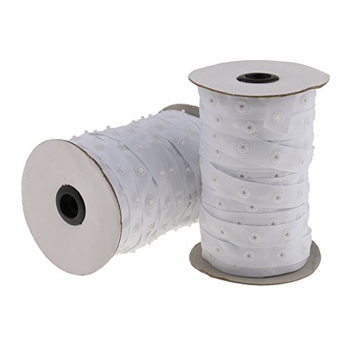 Jili Online 50 yards White Sewing Snap Tape 8mm Round Buttons Zipper Fastener Replacement for Baby Lingerie Teddy Crotch Sewing DIY