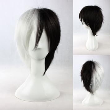 Tengs Short White Black Half Half Cosplay Wig Danganronpa