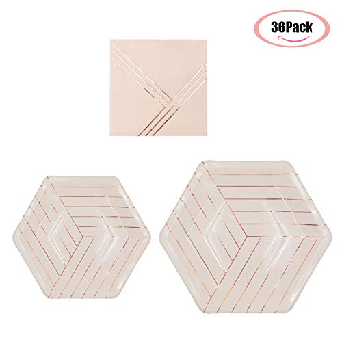 36pcs Party Disposable Dinnerware Sets for Wedding Birthday Party Tableware Gilding Decoration Pink Bronzing Gold Party Paper Plates and Napkins Eco-Friendly Dinner Paper Napkins Plates(Pink)