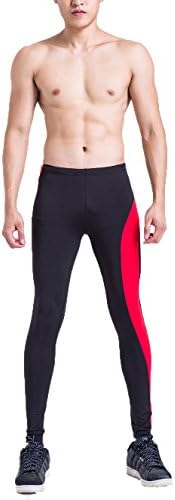 Mens Compression Elastic Comfortable Pants Color Stitching Quick Dry Sports Tight Trousers (XXXL, Red Bars)