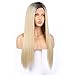 FUHSI Kanekalon Fiber Dark Roots Two Tone Full Lace wig Real Natural For Women–Soft&Smooth, Straight&No Shedding, Comfortable&Adjustable For Perfect Fit –2T613# Ombre Blonde 250D 22