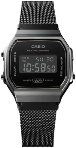 Reloj Cuarzo Unisex 37.00mm con dial Digital Negro y Correa de Pulsera de Metal Negro A168WEMB-1BEF