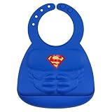 Bumkins DC Comics Superman Silicone Bib, Baby Bib, Toddler Bib, Comfortable, Waterproof, Wipe Clean, Stain and Odor Resistant, 6-24 Months