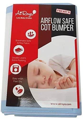 AiRoya® Premium 2-Sided Cot Bed Bumper, Double Layers for Extra-Padding, BS EN 16780 Safety Standard Compliance, Breathable Safe Cot Liner (Blue)