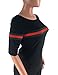 Akmipoem Women's Casual Ribbed Ribbon Stripe Patchwork Half Sleeve T-Shirt Tops Black XXL