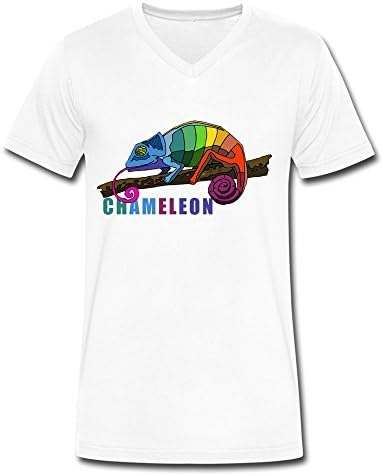 PingAnShu Men V-Neck 100% Cotton Chameleon Tshirts XL White
