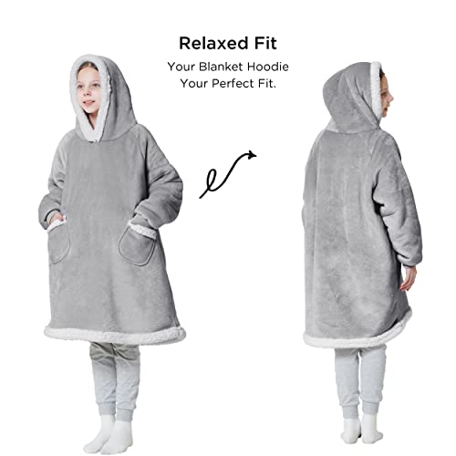 Bedsure Wearable Blanket Hoodie for Kid Sherpa Fleece Hooded Blanket