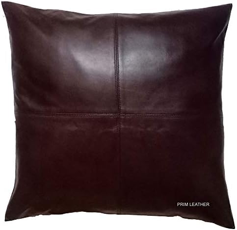 Prim Leather 100% Lambskin Leather Pillow Cover - Sofa Cushion Case - Decorative Throw Covers for Living Room & Bedroom - Brown - 16 x 16 Inches Pack of 1