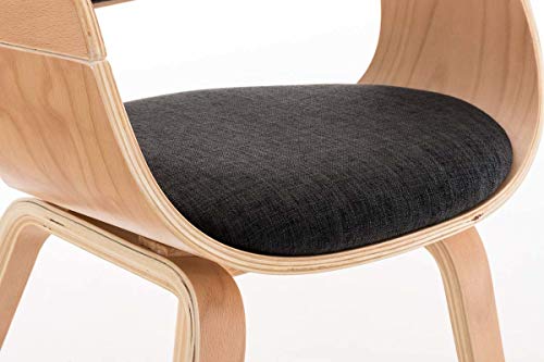 CLP-Sedia-Visitatore-Kingston-in-Tessuto-Sedia-rtro-Imbottita-con-Braccioli-e-4-Gambe-Sedia-Pranzo-in-Legno-Sedia-Conferenza-Sedia-Attesa-Design-con-Schienale-Grigio-Scuro-Natura