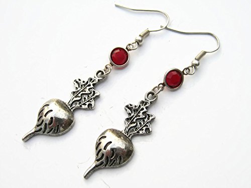 Beet Birthstone Earrings, Personalized Radish Vegetable Earrings, Veggies Charm Earrings, Foodie Jewelry Gift
