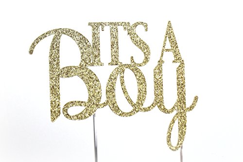 CMS Design Studio Handmade Baby Boy Shower Cake Topper Decoration - It's a Boy - Double Sided Glitter Stock (Gold)