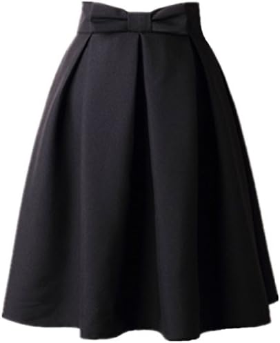 Women’s A Line Pleated Vintage Skirt High Waist Midi Skater with Bow Tie