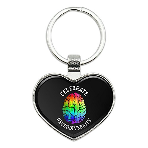 Celebrate Neurodiversity Brain Autism Rainbow Spectrum Heart Love Metal Keychain Key Chain Ring