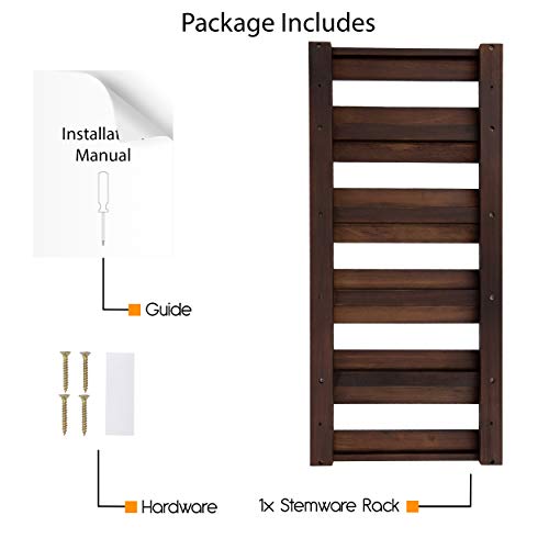 Rustic State Eze Stemware Glass Rack Under Cabinet Easy to Install Hanging Bar Glass Rack 21.6 Inch by 10 Inch Chestnut - Thumbnail 4