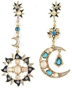 1 Pair Rhinestone Resin Star Sun Moon Long Dangle Earrings - intl