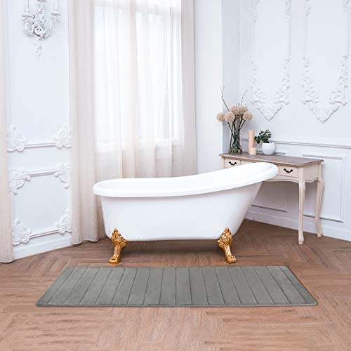 Buganda Memory Foam Soft Bath Mats - Non Slip Absorbent Bathroom Rugs Extra Large Size Runner Long Mat for Kitchen Bathroom Floors 24"x70", Grey
