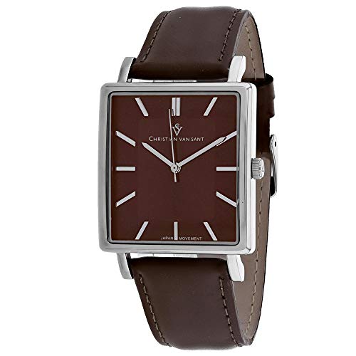 Christian Van Sant Correa de cuero de cuarzo de acero inoxidable Ace para hombre, marrón, 20 reloj casual (modelo: CV0434)