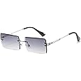 LASPOR Retro Rimless Rectangle Sunglasses for Women Men Tinted Lens Gold Metal Frameless Vintage Square Glasses
