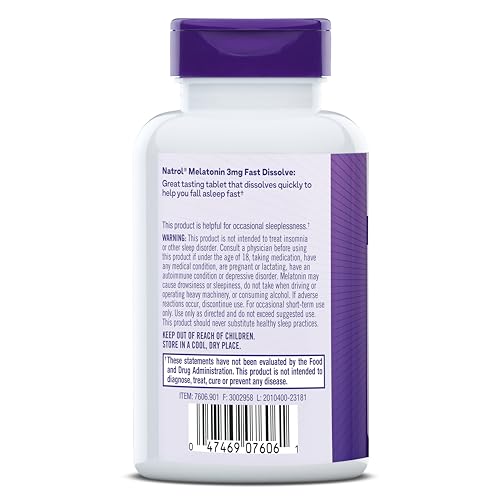 NATROL FAST DISSOLVE MELATONIN 3 MG, SUPPLEMENTS FOR RESTFUL SLEEP, SLEEP SUPPORT FOR ADULTS, 200 STRAWBERRY-FLAVORED MELATONIN TABLETS, UP TO A 200 DAY SUPPLY