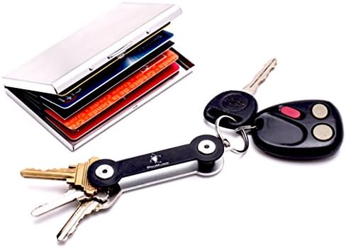 Metal RFID Blocking Wallet Case w/ Compact Pocket Key Organizer for Credit Card Protection &amp; No-Jingle Key Access