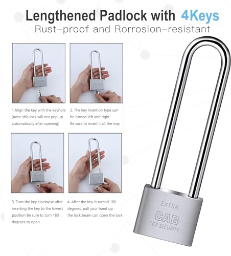 Elvyagod Lengthened Padlock with 4 Keys, 6.4 Inch Long Shackle Padlock Heavy Duty Lock Waterproof High Security Outdoor Padlock for Warehouses Container Doors Garage Shed