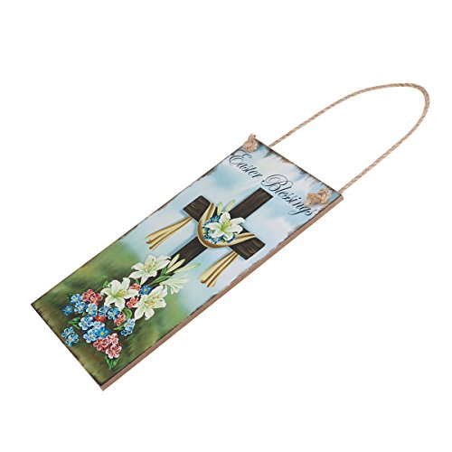 OULII Easter gift Happy Easter Plaque Wooden Hanging Plaque Festival Wall Door Decorative Sign Hanger Home Decoration Photo Props Favors (Easter Blessings) - Thumbnail 2