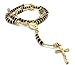 Goldtone with Black 39 Inch Beaded Chain Jesus Piece Rosary Cross Pendant with Prayer Hands Charm Necklace