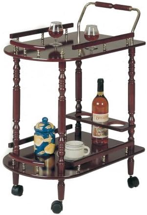 Coaster 3512 Serving Cart with Brass Accents in Cherry Finish