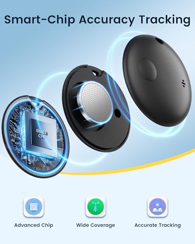 KUKIHO Tracker Tags 4 Pack Works with Apple Find My (iOS Only) | IP67 Waterproof, 100dB Sound, 12-Month Replaceable Battery, Item Locator for Keys, Wallet, Luggage, Black 4Pcs