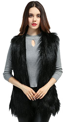 Youhan Women's Fit Sleeveless Jacket Cardigan Waistcoat Faux Fur Vest (Medium, Black)