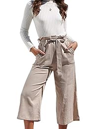 Pantalones de algodón con bolsillos y cintura alta para dama, estilo casual, sueltos, elásticos, con cinturón