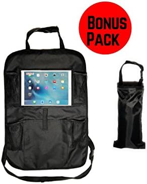 Car Backseat Organizer with Touch Screen iPad Tablet Holder and Bonus Car Seat Back Trash Can, Kick Mats, Seat Protector, Bottle & Toy Storage for Kids - 100% Waterproof, by KUMBALILO