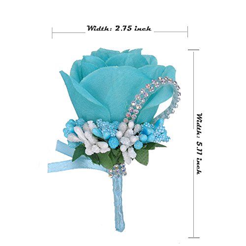 YSUCAU Rose Boutonniere Handmade Corsage Classic Artificial Groom Flowers Brooch with Pin for Wedding Prom Party (Blue)