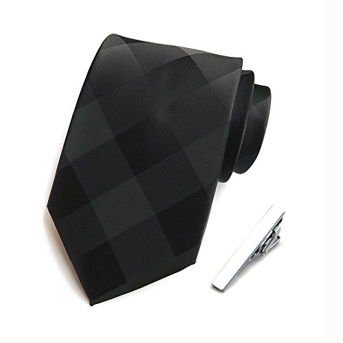 Neckties for Men Business Suits Classic Plaid Tie + Tie Clips Set