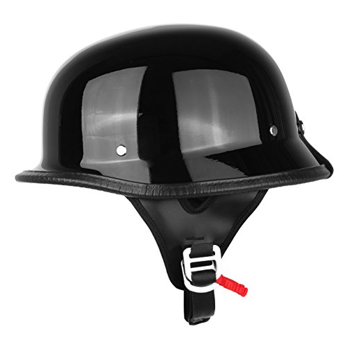 PanelTech Adult Motorcycle Gloss Black DOT Half Face German Helmet Chopper Cruiser Biker (M) - Thumbnail 3