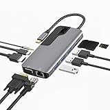 Adapter for MacBook Pro USB C Hub, MacBook Thunderbolt 3 Adapter, MOKiN 10-in-1 USB C Dongle with Gigabit Ethernet,USB C to HDMI VGA Adapter,100W Power Delivery,3 USB 3.0,SD TF Card Reader