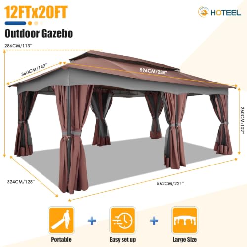 HOTEEL 12x20 Gazebo Review: Large Outdoor Shelter with Double Roof, Curtains & Mosquito Netting image 22