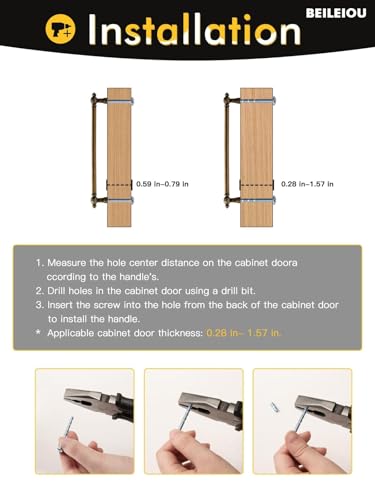 BEILEIOU Antique Brass Zinc Alloy Cabinet Pulls 192mm Hole Center Classic Vintage Drawer Handles Drawer Handles for Kitchen Cupboard Bathroom Dresser