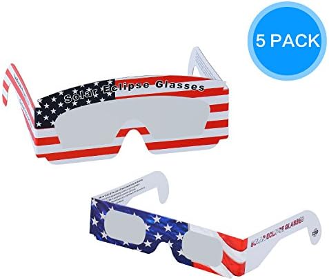 Solar Eclipse Glasses - CE and ISO Certified Safe Shades for Direct Sun Viewing - Viewer &amp; Filter 5 Pack for Adult &amp; Kid, Eye Protection by AE Life