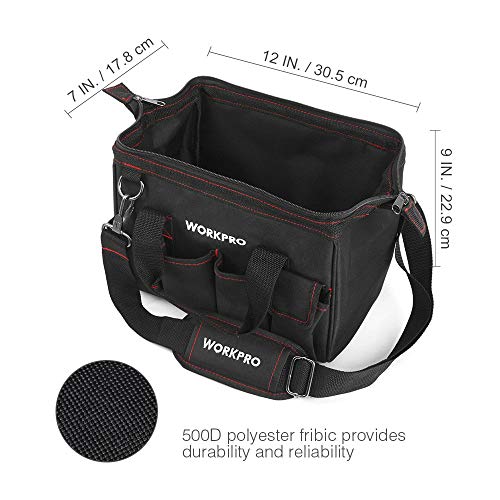 Workpro - Bolsa de herramientas de almacenamiento de boca ancha con parte superior cerrada de 12 pulgadas, W081020A Workpro - Bolsa de herramientas de almacenamiento de boca ancha con parte superior cerrada de 12 pulgadas, W081020A