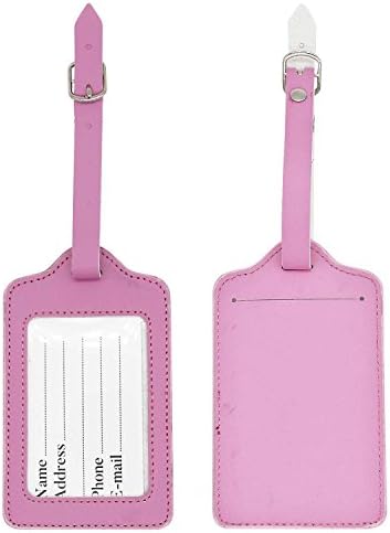 Set of 2 PU Leather Business Card Holder Luggage Tags Bag Baggage Tag Travel Identifier Suitcase Labels Pink